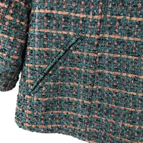 Coldwater Creek Classic Green Blue Metallic Bronze Tweed Zip Moto Jacket Blazer - Picture 7 of 12